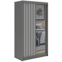 SCHWEBETÜRENSCHRANK mit Spiegel LAOS - 120 - Grau - Weiß Lamellen - Alufarben/Weiß, Holzwerkstoff/Metall (120/216/61cm) - MKS
