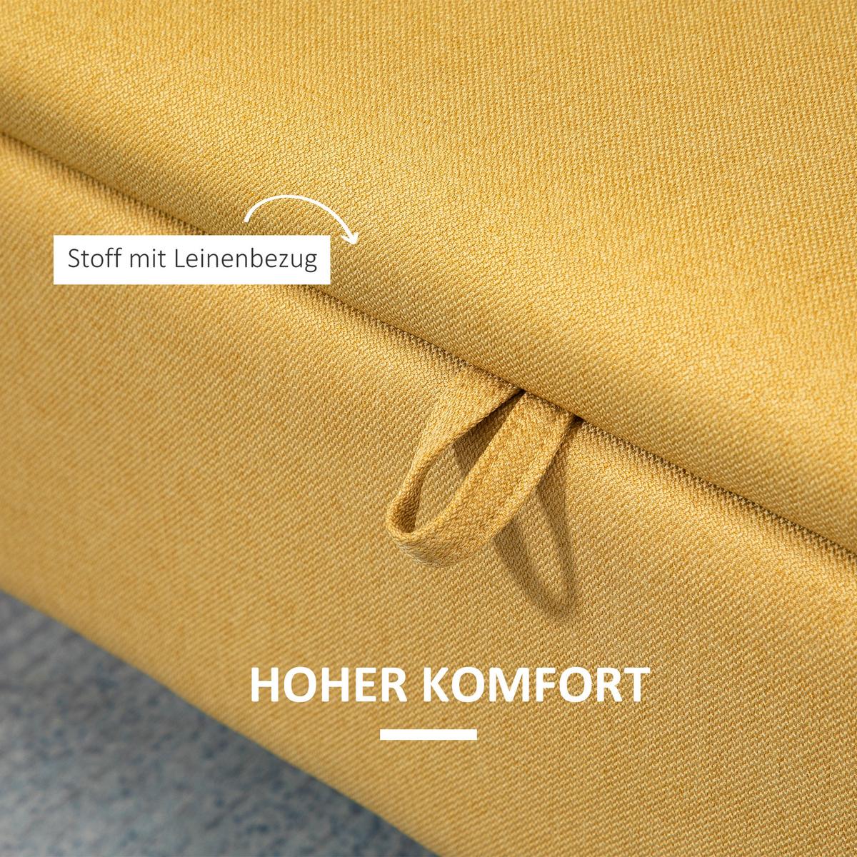 TRUHENBANK mit Stauraum Leinenoptik 101x38,5x44,5 cm - Gelb, Kunststoff (38.5/44.5/101cm) - HOMCOM