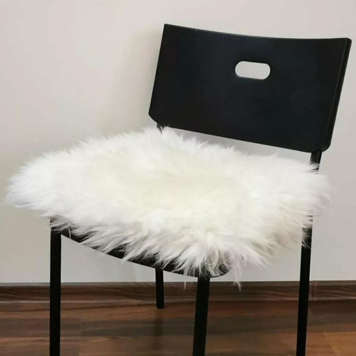 SITZKISSEN Stuhlauflage aus echtem Schaffell, Natur, Leinenstoff, 40 cm - Weiß, Fell (40/40cm) - Provellus
