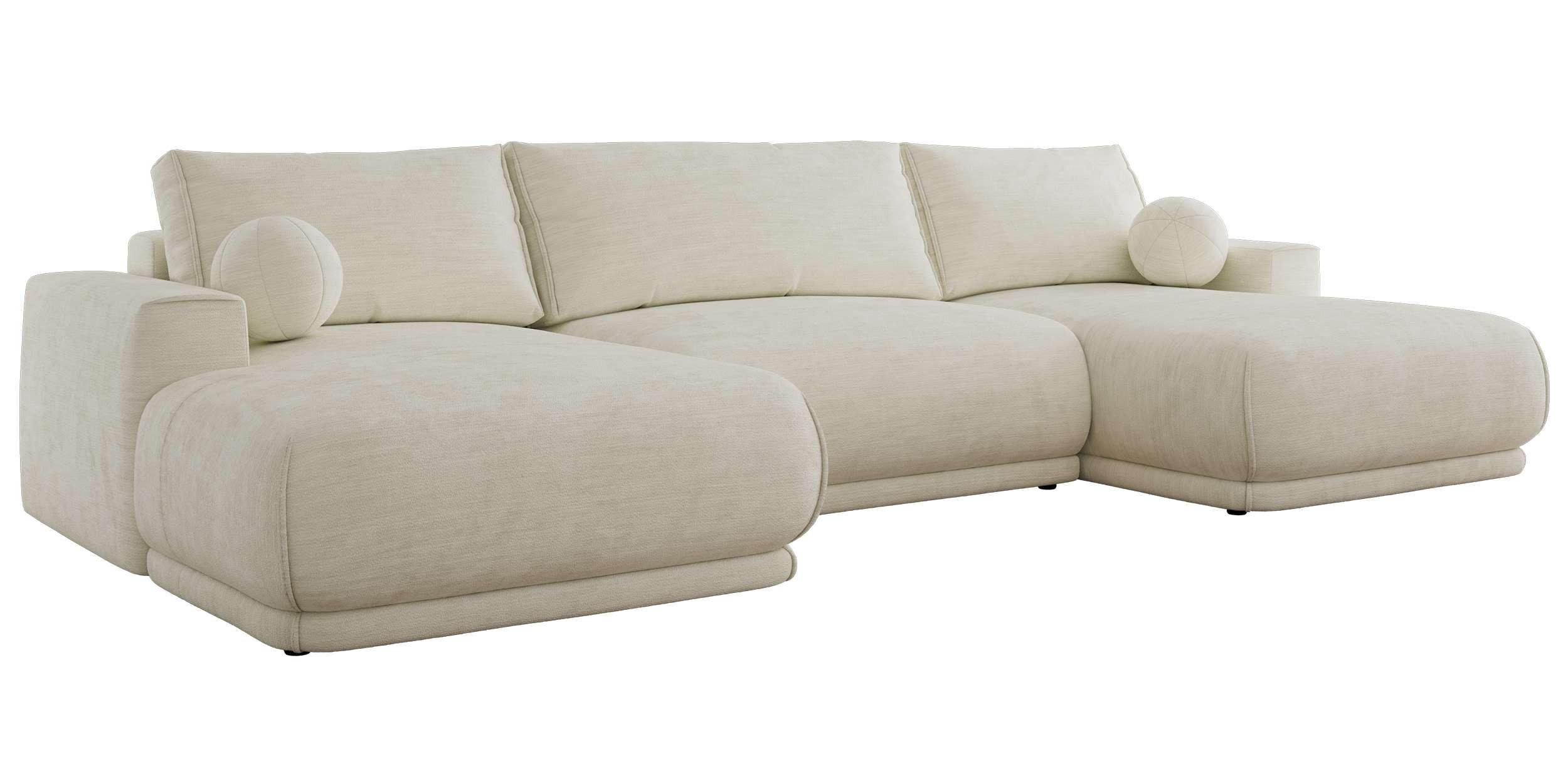 WOHNLANDSCHAFT RINA U Creme Schenille glatt - Creme/Schwarz, Kunststoff/Textil (360/85/170cm) - MKS