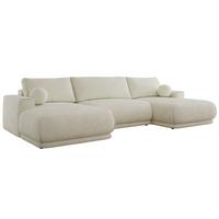 WOHNLANDSCHAFT RINA U Creme Schenille glatt - Creme/Schwarz, Kunststoff/Textil (360/85/170cm) - MKS