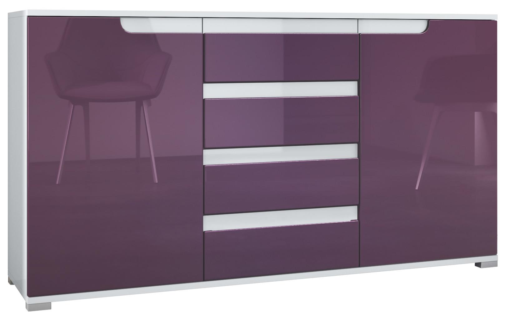 SIDEBOARD Sylt Brombeer Hochglanz / Weiß Hochglanz - Brombeere, Holzwerkstoff (138.5/75.5/35cm) - Vladon