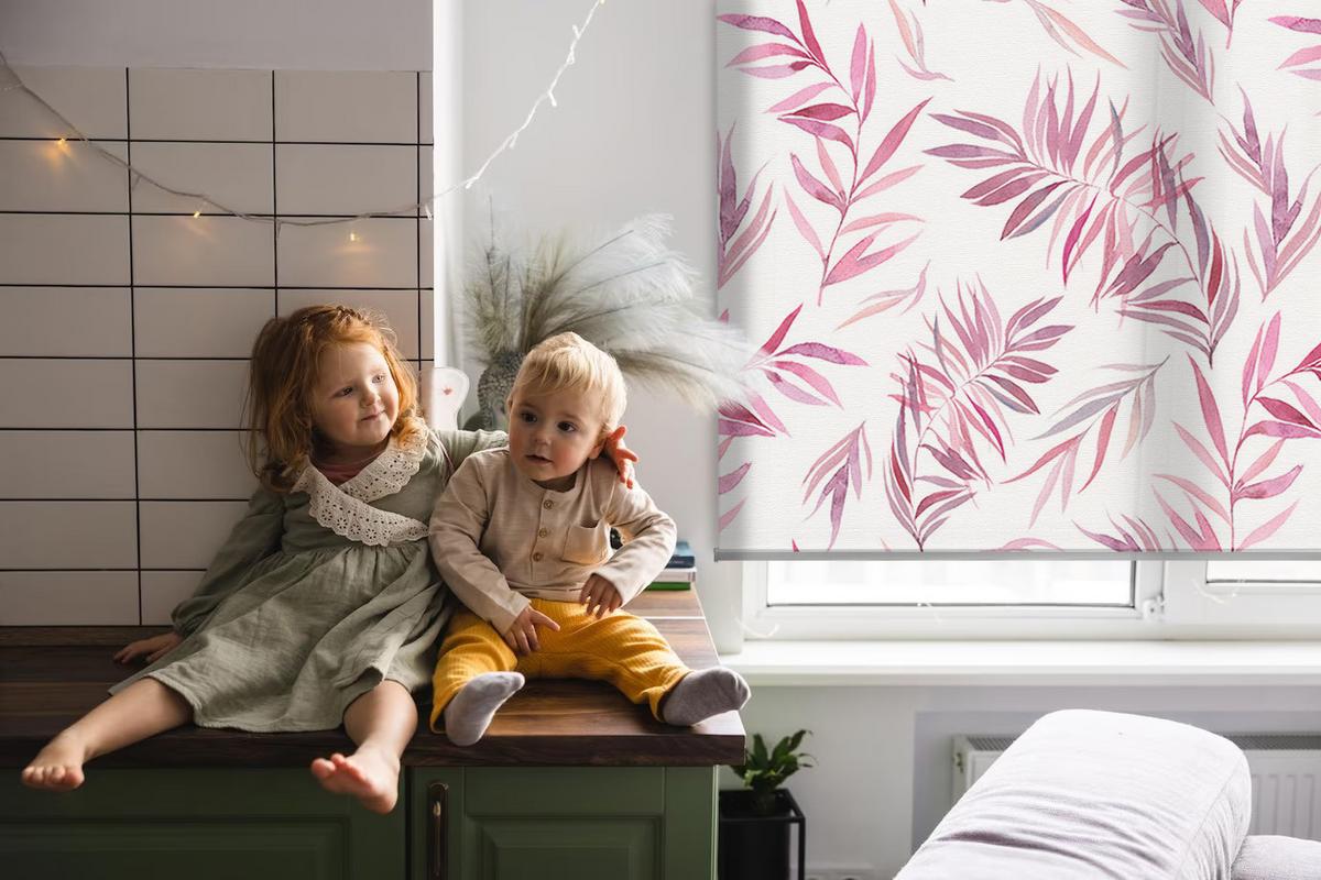 INNENROLLO - Fensterrollo - Rollo - 150x180 cm - Rosa Blätter - Pink, Kunststoff (150/180/0.5cm) - TULUP