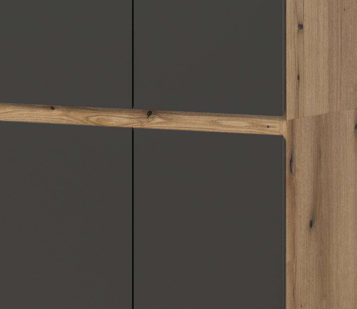 MEHRZWECKSCHRANK grau, Evoke Eiche 70 x 175 cm, Stauraumschrank 4-türig mit 9 Fächern - Eichefarben/Schwarz, Holzwerkstoff/Kunststoff (70/175/37cm) - Inn.Furn