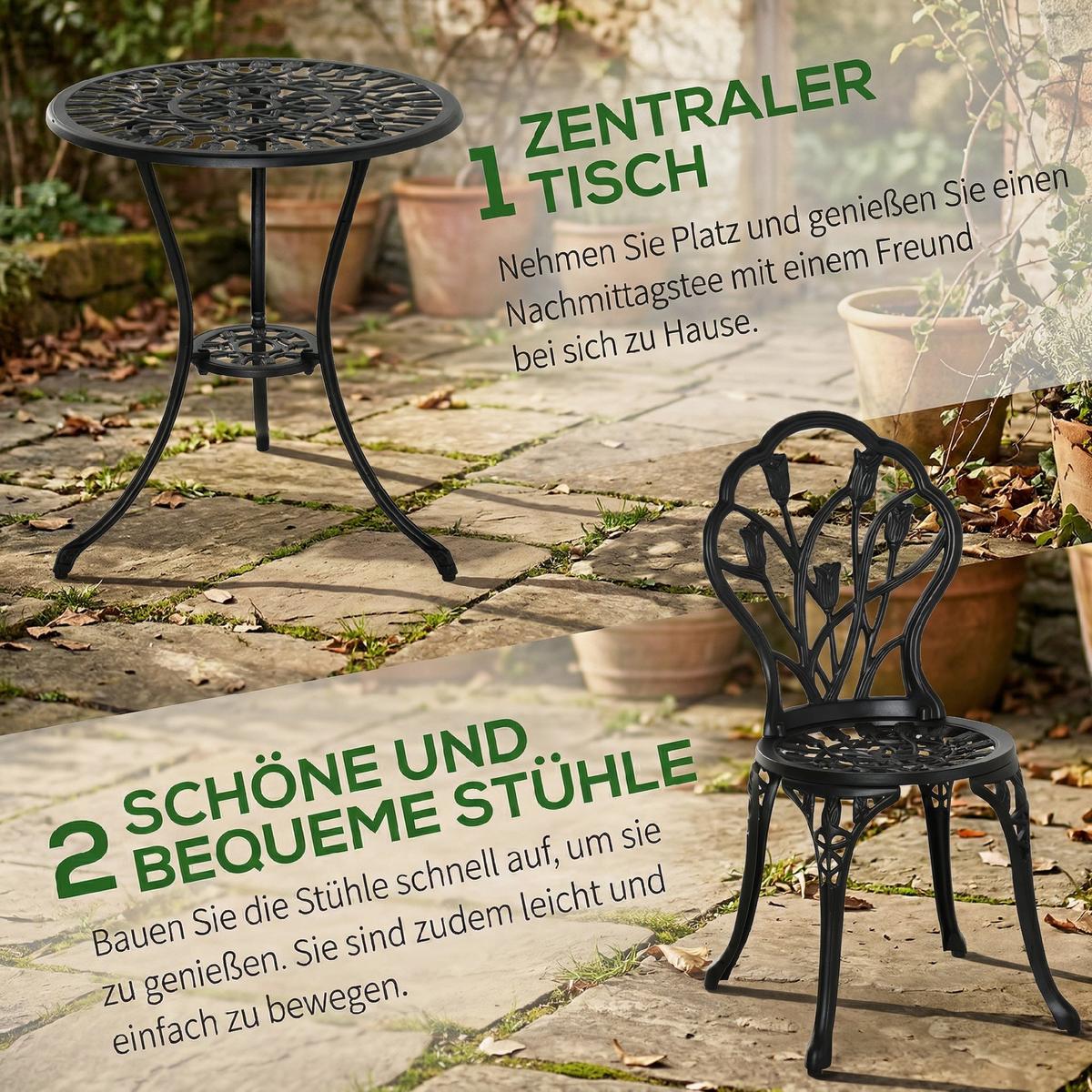 GARTENMÖBEL Set, Aluminium, Schwarz - Schwarz, Metall - Outsunny