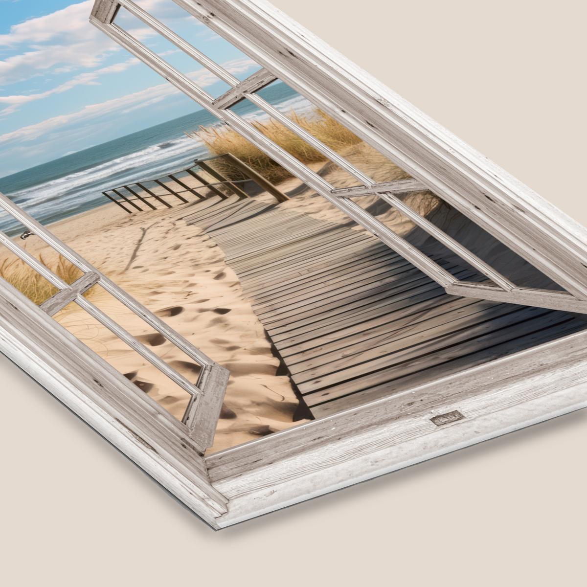 POSTER MIT RAHMENGERAHMTES BILD Fenster - Meer - Küste - Natur - Ausblick - Strand - Wattenmeer 60x90 cm - Beige, Papier (60/90cm) - MuchoWow