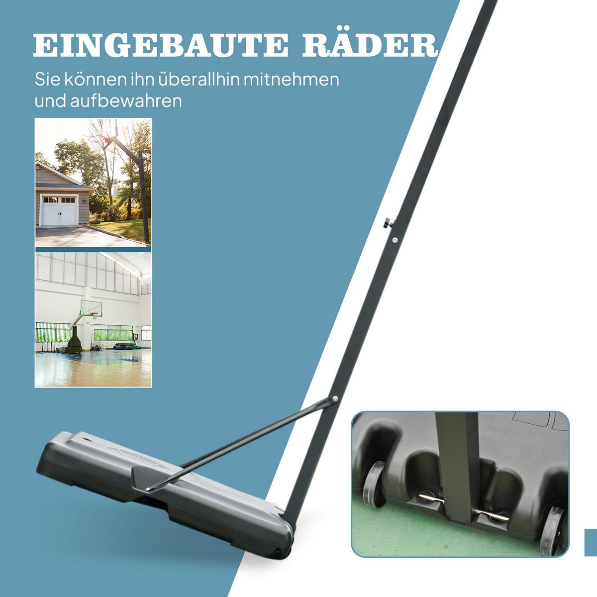 BASKETBALLSTÄNDER, Stahl, Schwarz, 90B x 165T x 302-352H cm - Schwarz, Metall (165/90cm) - HOMCOM