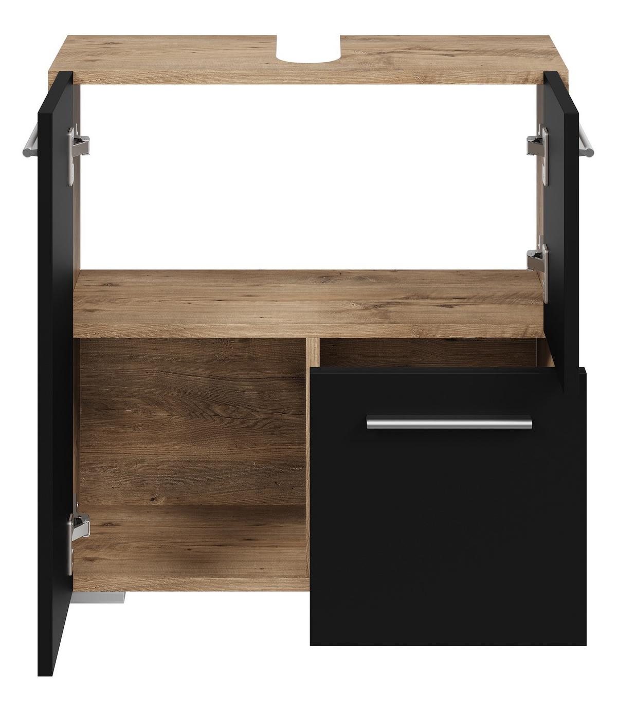 WASCHBECKENUNTERSCHRANK Mars Kastanien Eiche / Schwarz - 60 x 30 x 60 cm - Eichefarben/Silberfarben, Holz (60/60/30cm) - Badplaats
