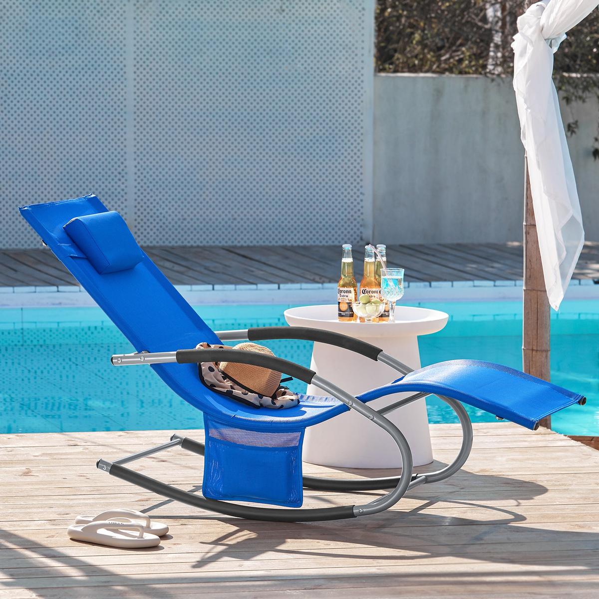 SONNENLIEGE blau - Blau, Metall (63/87/150cm) - SoBuy