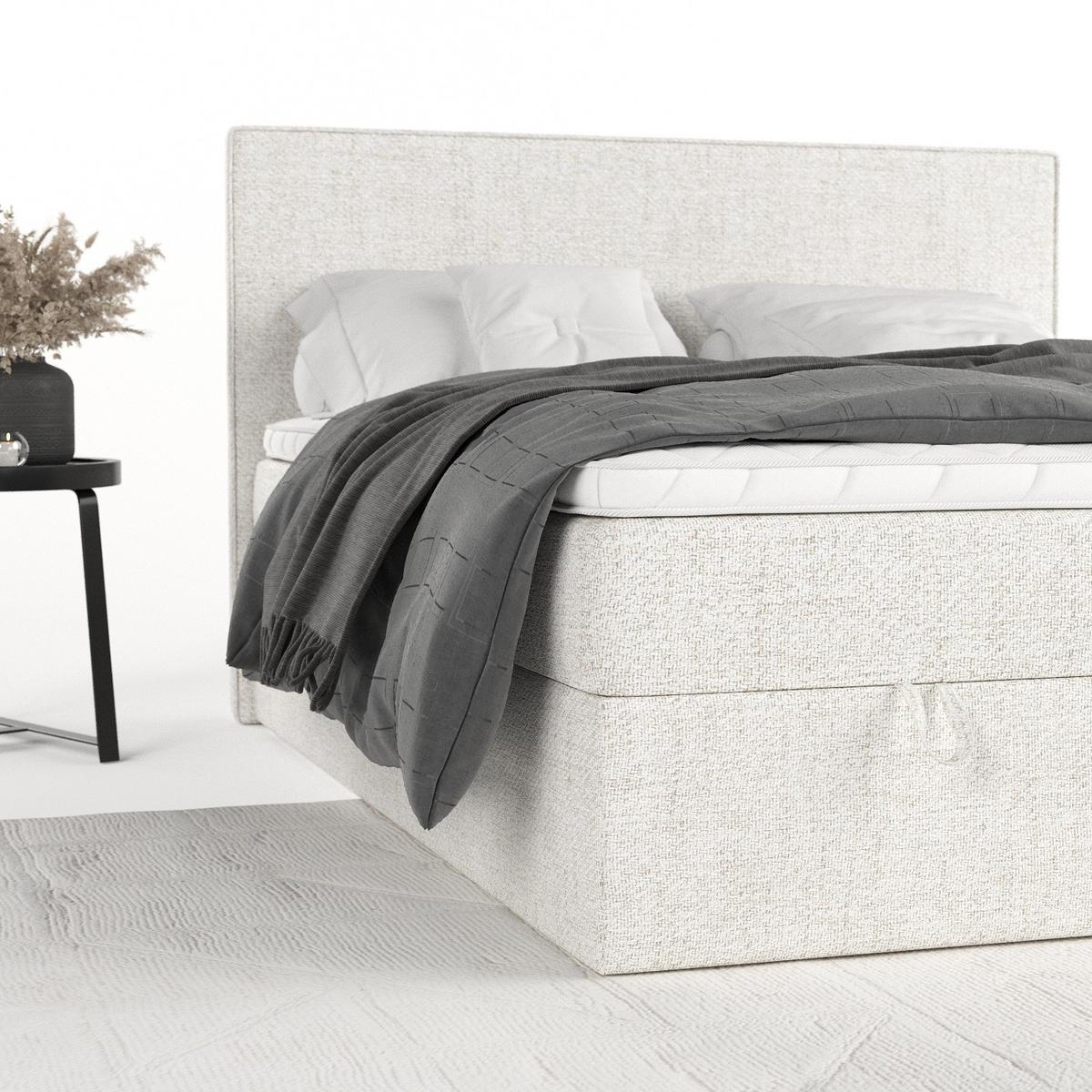 BOXBETT Velma 180/200 cm Creme im Neve Stoff - Creme/Schwarz, Holz/Holzwerkstoff (180/200cm) - AltaBeds