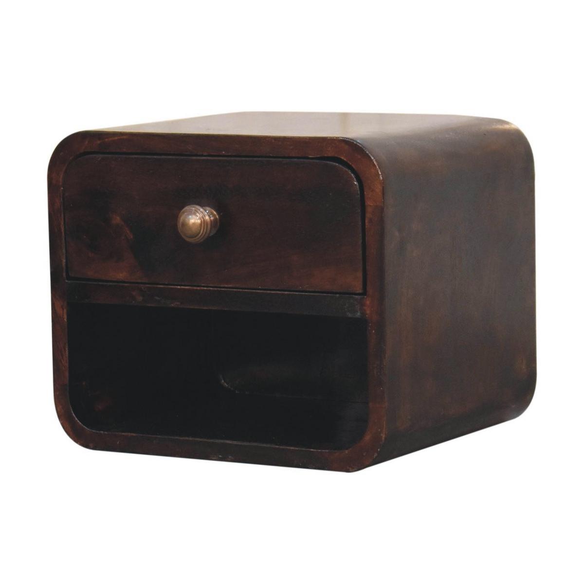 NACHTKASTEN Mini Geschwungen Kalifornisch Nussbaum Wandmontiert, 1 Schublade und Offenes Fach, Dunkelbraun - Dunkelbraun/Messingfarben, Holz/Metall (30/25/25cm) - Artisan Furniture