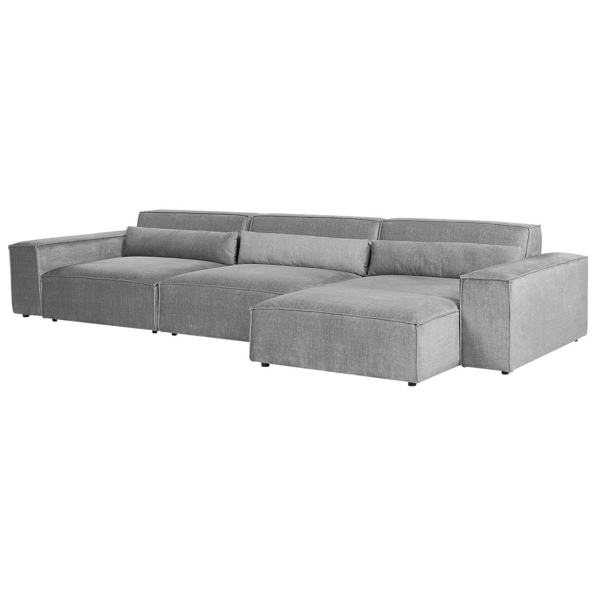 ECKSOFA Modul 4-Sitzer linksseitig Grau Stoff mit Ottomane Hellnar - Dunkelgrau, Textil (364/176cm) - Beliani
