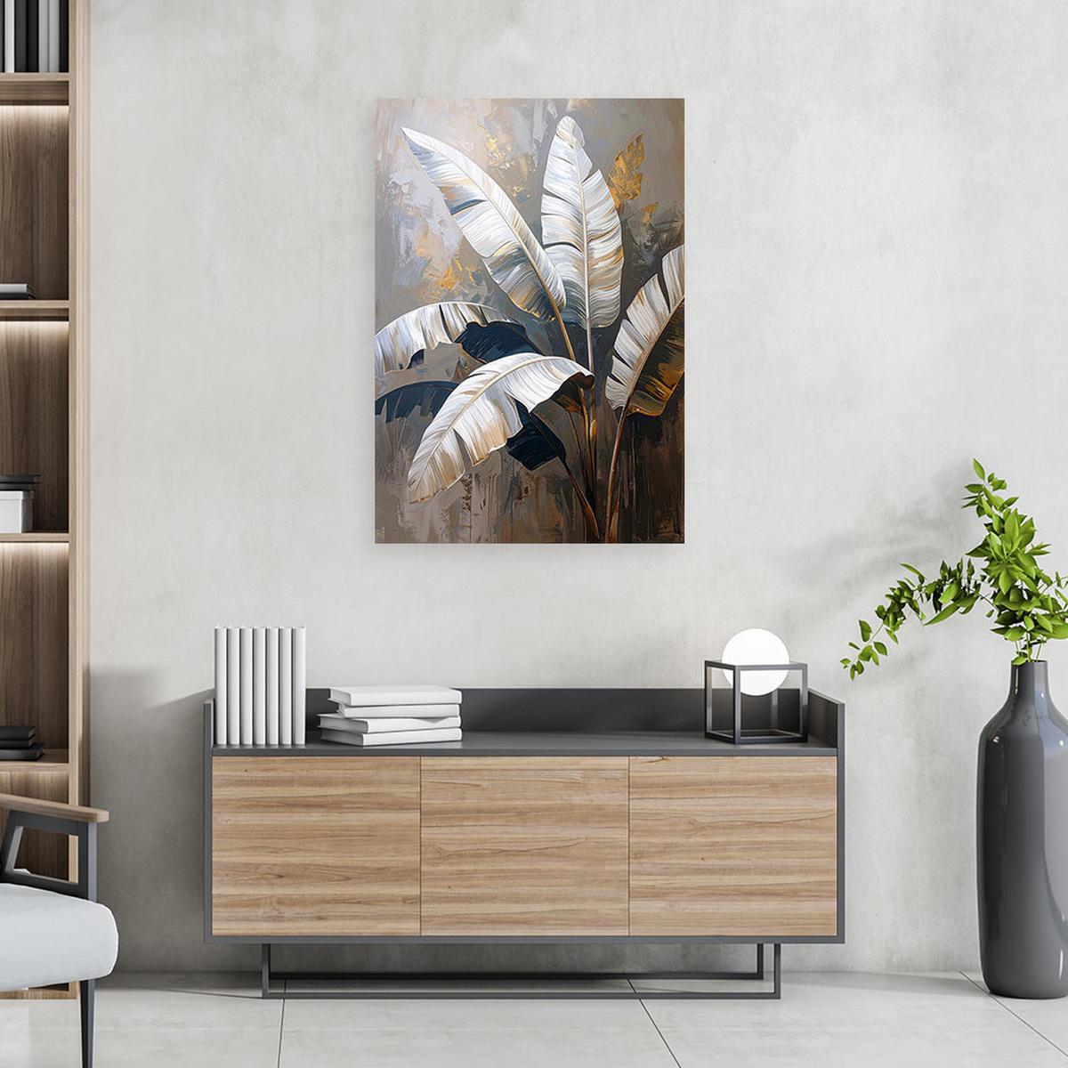 BILD auf Leinwand, Bananenblätter Natur Pflanzen weiß-beige - Weiß, Textil (30/45cm) - Feeby