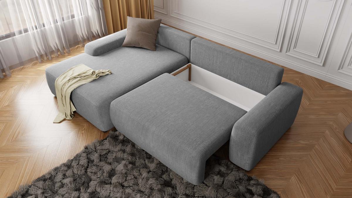 ECKSOFA Lopez Hellgrau Samt-Stoff - Hellgrau/Schwarz, Holz/Kunststoff (264/162cm) - S-Style