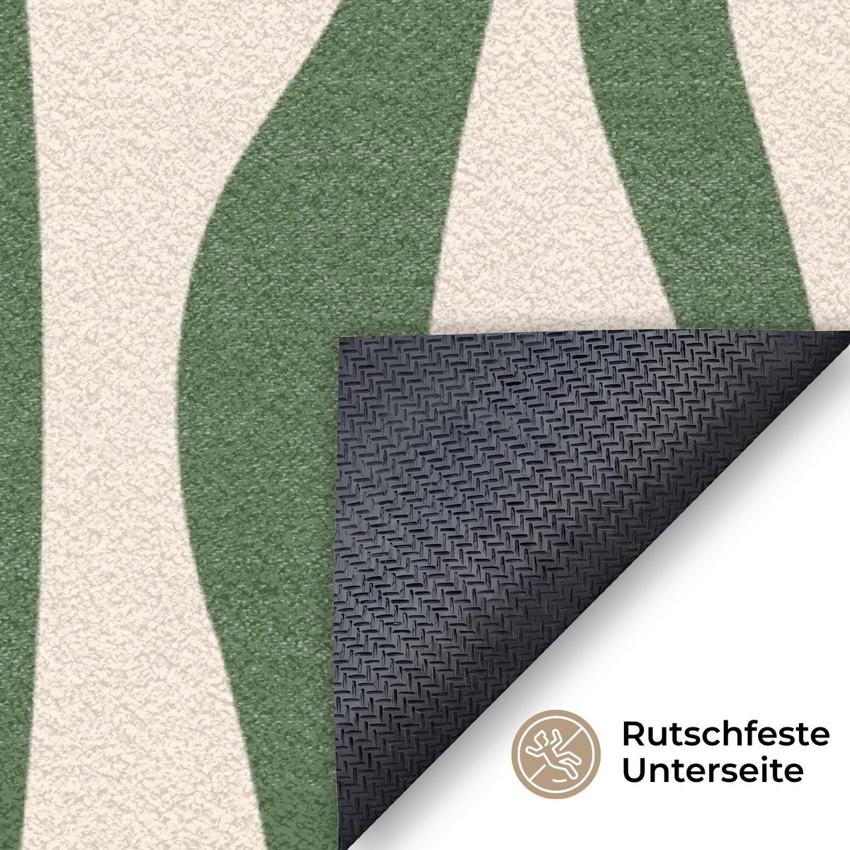 FUSSMATTE Wellenlinien - Beige - Grün - Streifen - Abstrakt Fußabtreter 150x90 cm - Dunkelgrün, Kunststoff (150/0.4cm) - MuchoWow