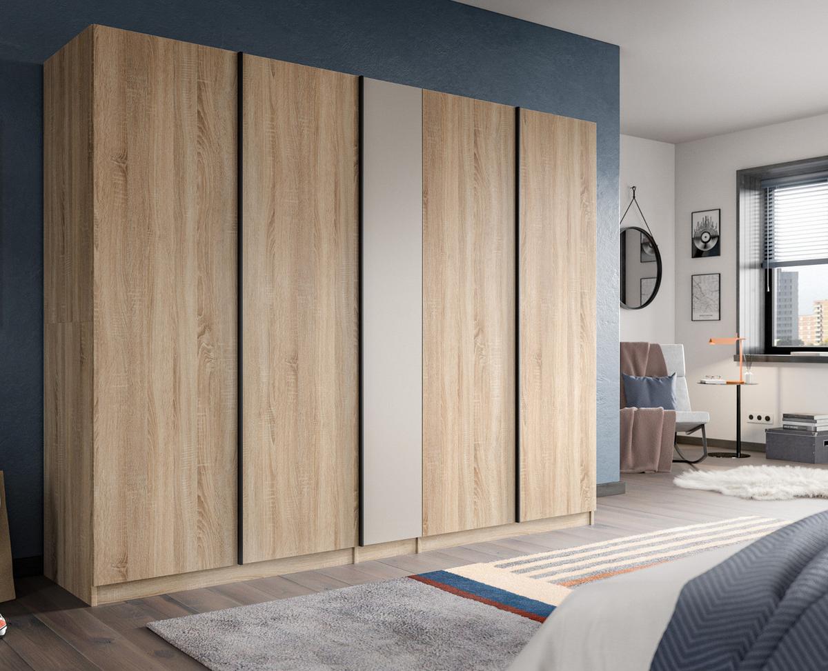 KLEIDERSCHRANK Eiche Sonoma, Kaschmir 5-türig 230 x 183 cm, Drehtürenschrank mit viel Stauraum - Kaschmir/Eichefarben, Holzwerkstoff/Kunststoff (230/183/53cm) - Inn.Furn