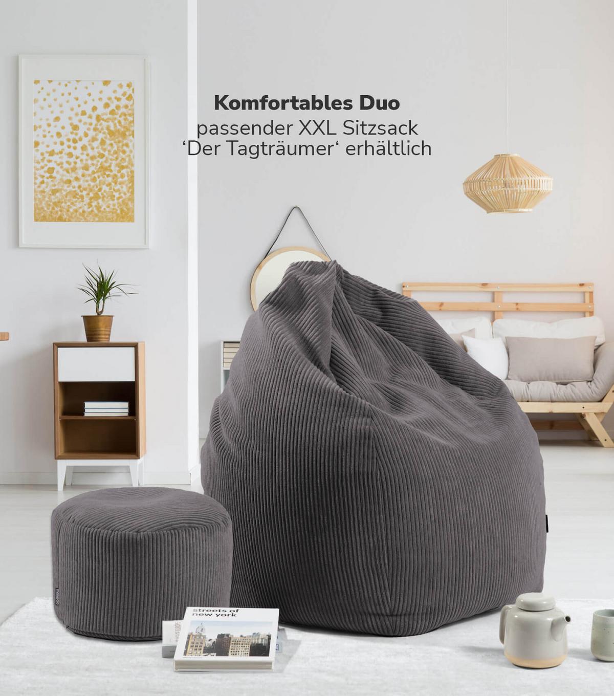 POUF Cord Der Faule Lenz - Anthrazit, Textil (50/30/50cm) - Mokebo