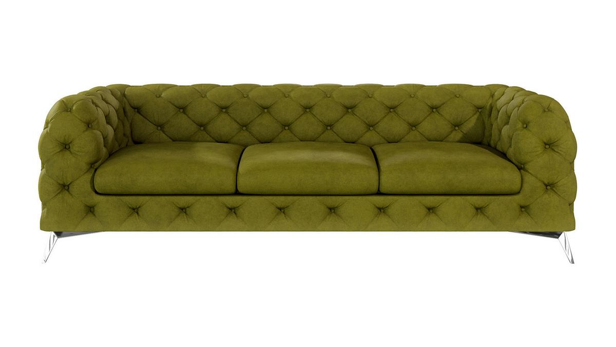 CHESTERFIELD-SOFA 3-Sitzer Laura Olive Samt - Silberfarben/Olivgrün, Holz/Textil (243/75/100cm) - S-Style Möbel