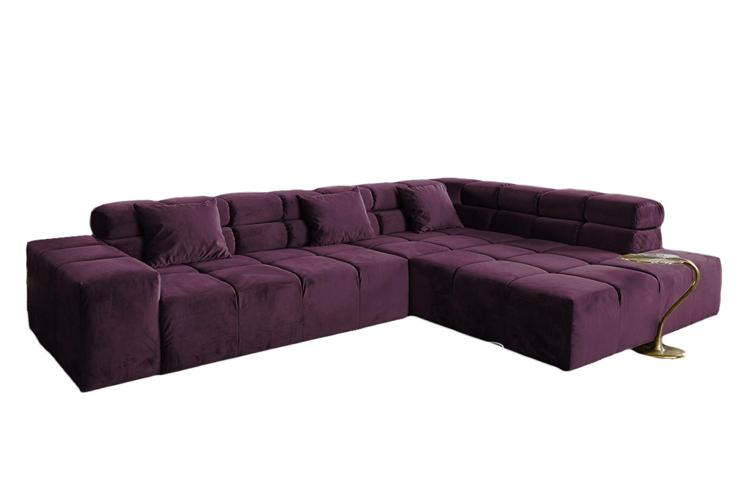 ECKSOFA MIT MOTORISCHEM SITZVORZUG NEVADA Violett Velvet Relaxfunktion - Violett/Schwarz, Textil (319/215cm) - KAWOLA