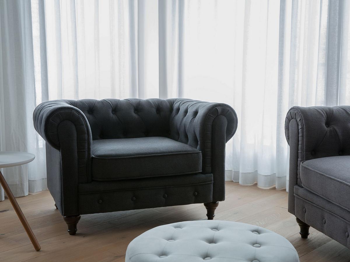 SESSEL Polsterbezug graphitgrau Chesterfield - Graphitfarben, Textil (110/70/75cm) - Beliani