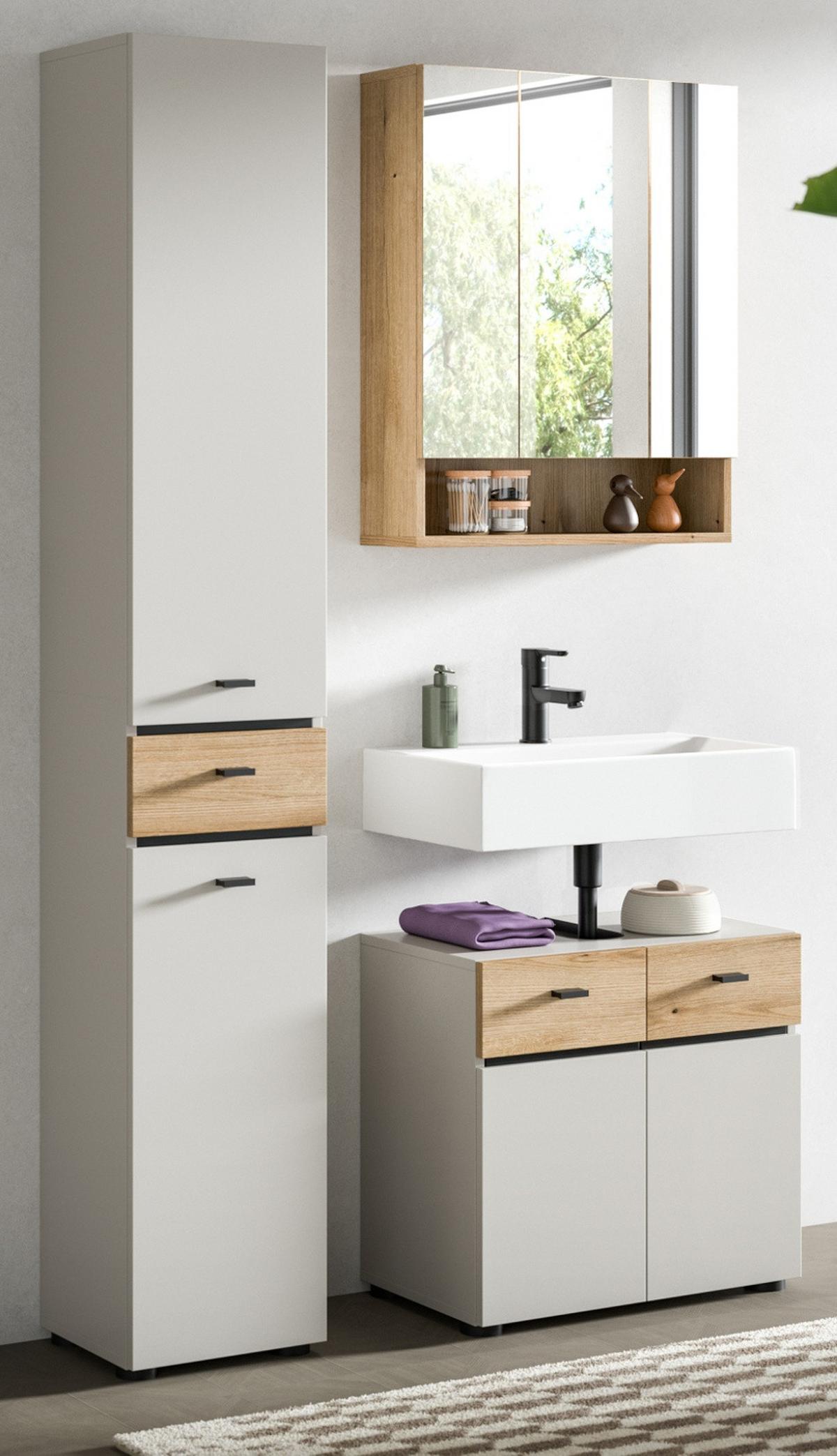 BADMÖBEL-SET Kaschmir, Evoke Eiche 3-teilig 107 cm, Komplettset mit viel Stauraum - Kaschmir/Eichefarben, Glas/Holzwerkstoff (107/191/35cm) - Inn.Furn