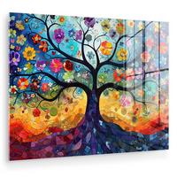 ACRYLGLASBILD Kunst - Baum des Lebens - Blumen - Hippie 80x60 cm - Dunkelblau, Glas (80/60cm) - MuchoWow