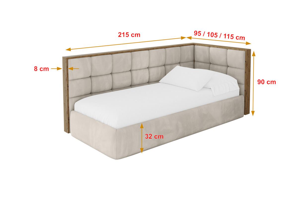 EINZELLBETT Jugendbett mit Bettkasten und Matratze H3/H4, Links - SOVY 80x200 Beige - Ecru, Holzwerkstoff/Textil (80/200cm) - ALTDECOR