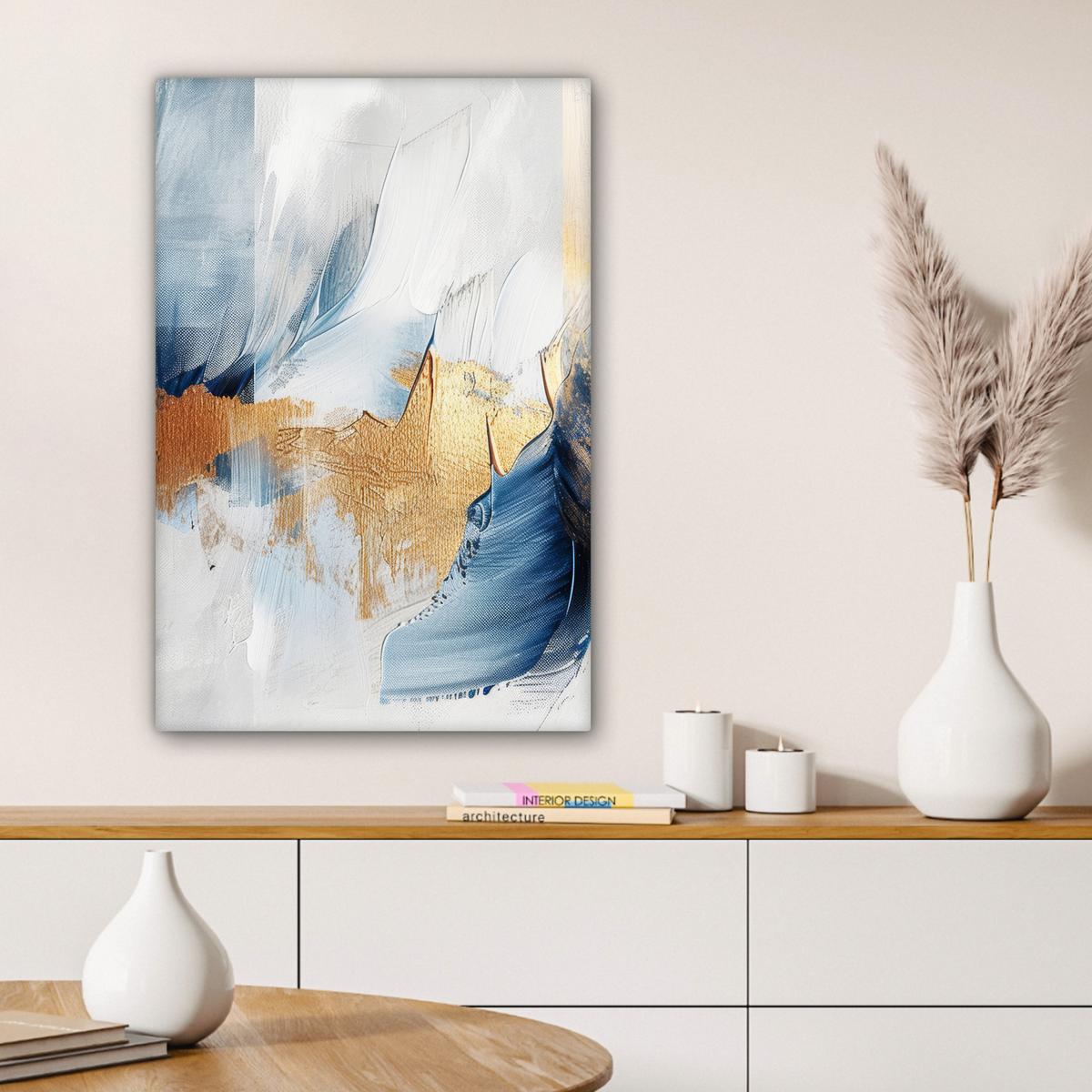 LEINWANDBILD Gold - Blau - Aquarell - Kunst - Modern Wanddeko Schlafzimmer 60x90 cm - Hellblau, Textil (60/90cm) - MuchoWow