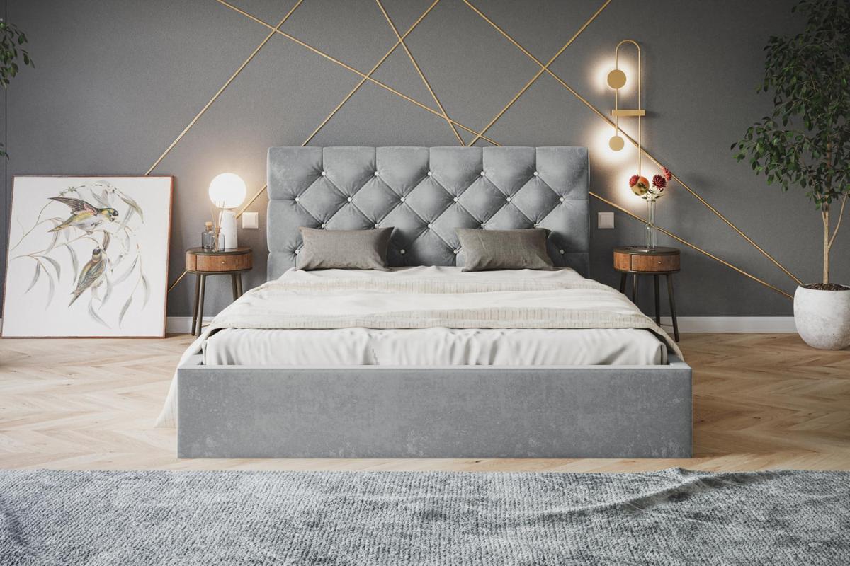 BETT 120x200 - Polsterbett mit Bettkasten und Metallrahmen - Elegant Betten - Weicher Jasminstoff - Kollektion Boston, Grau - Grau, Holz/Textil (120/200cm) - Alpi-Möbel