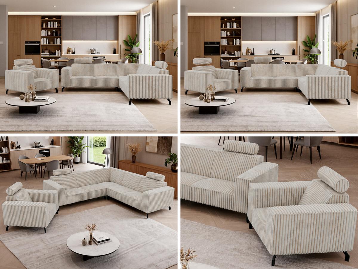 SITZGARNITUR VESANO - Beige Cord - Beige/Creme, Textil/Metall (260/90/260cm) - MKS