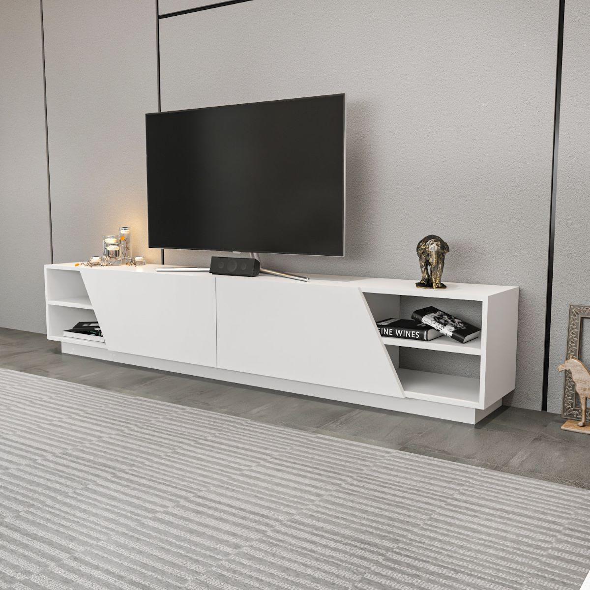 TV-MÖBEL 4 Regale 2 Türen L240 cm - Rhodes - Weiß, Holzwerkstoff (37.1/47.4/17cm) - Calicosy