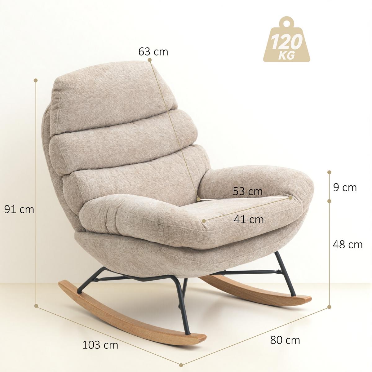 SCHAUKELSTUHL Schaukelsessel Schneidersitz mit Rückenlehne Chenille-Optik - Creme, Textil (80/91/103cm) - HOMCOM