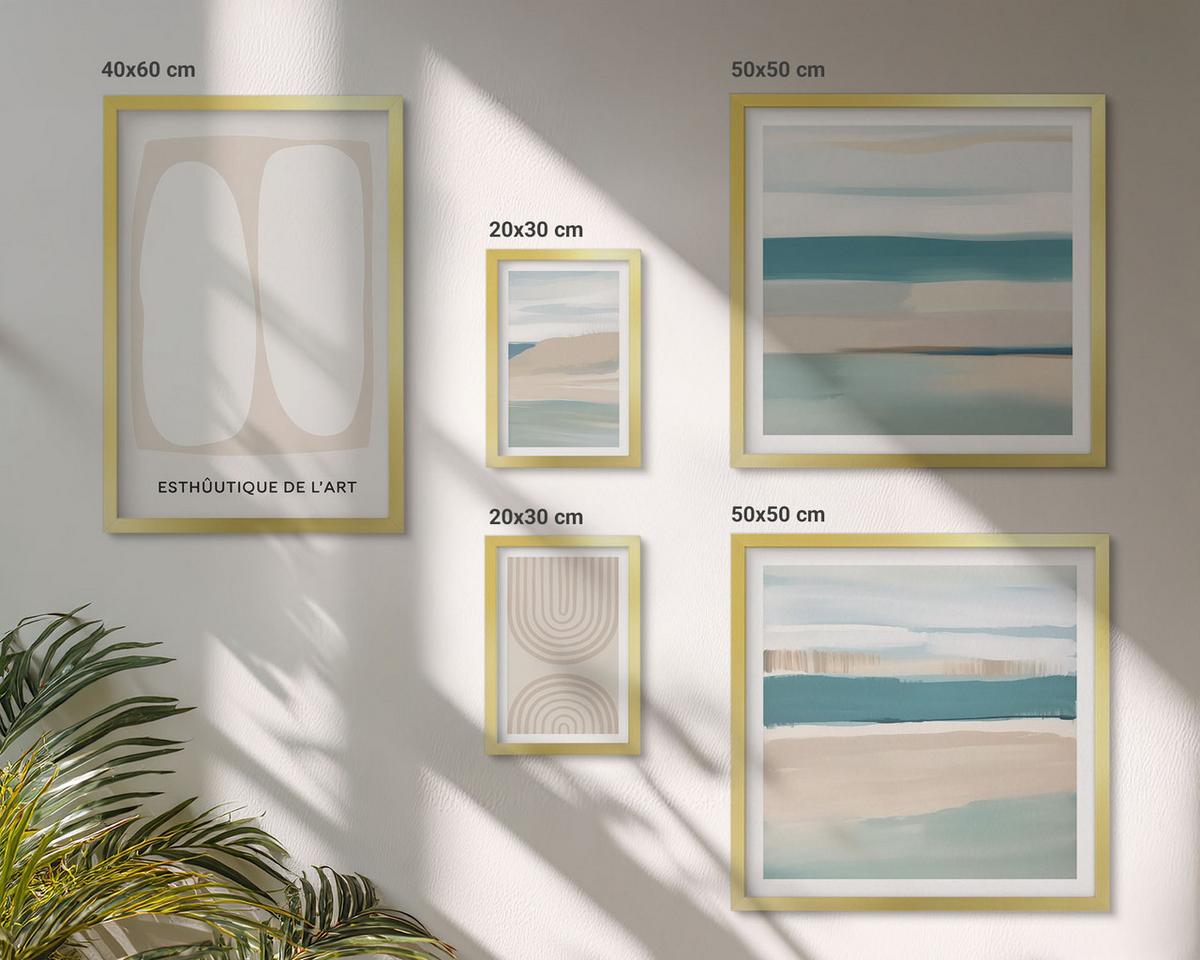 BILDER SET 5er Set - 50x50 cm & 20x30 cm & 40x60 cm Goldrahmen - Abstrakte blaue Landschaften - Goldfarben, Kunststoff (40/60cm) - TULUP