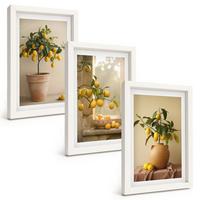 BILDER SET 3er Set - 20x30 cm Weißer Rahmen - Zitronenbäume im Topf - Weiß, Kunststoff (20/30cm) - TULUP