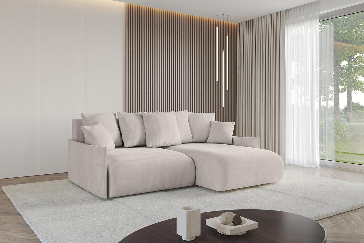 ECKSOFA Ottomane rechts ONESK-L-v1 216x177x72 Hellbraun Velours - Hellbraun, Holzwerkstoff/Kunststoff (177/216cm) - ALTDECOR