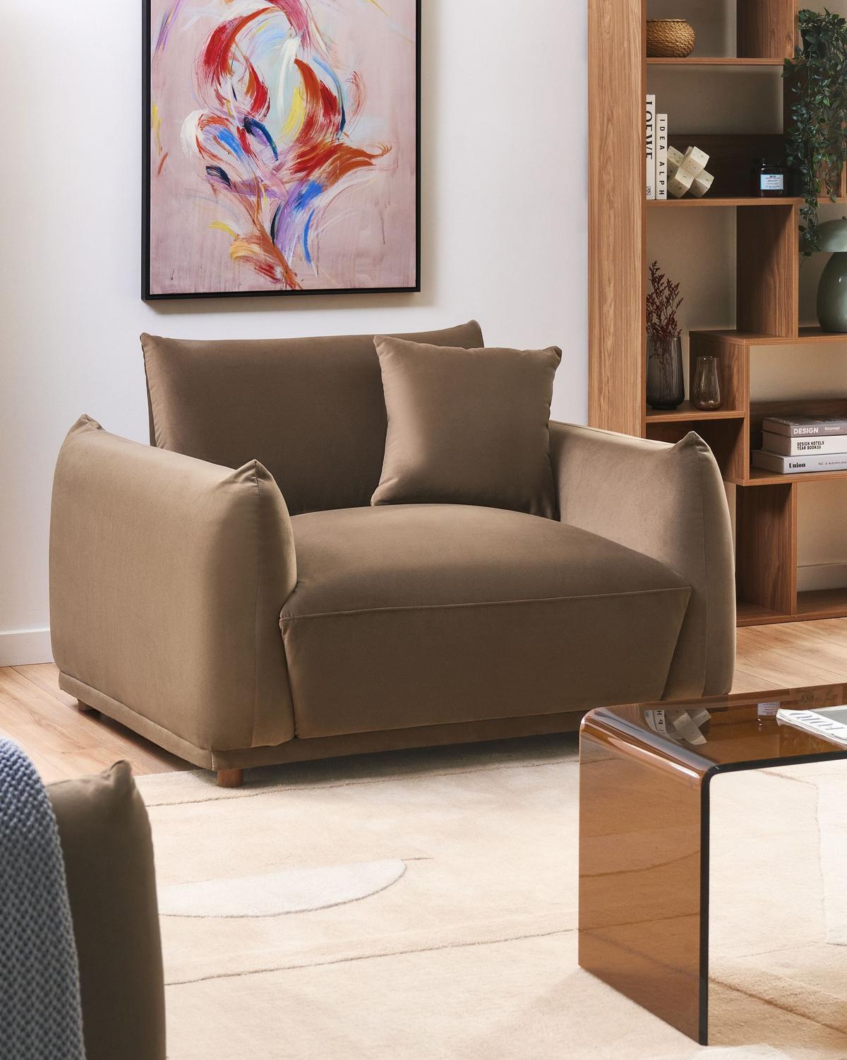 SESSEL Samtstoff Braun Jubek - Braun, Textil (120/81/104cm) - Beliani