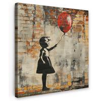 LEINWANDBILD Graffiti - Banksy - Mädchen - Straßenkunst Wandbild Wohnzimmer 50x50 cm - Sandfarben, Textil (50/50cm) - MuchoWow