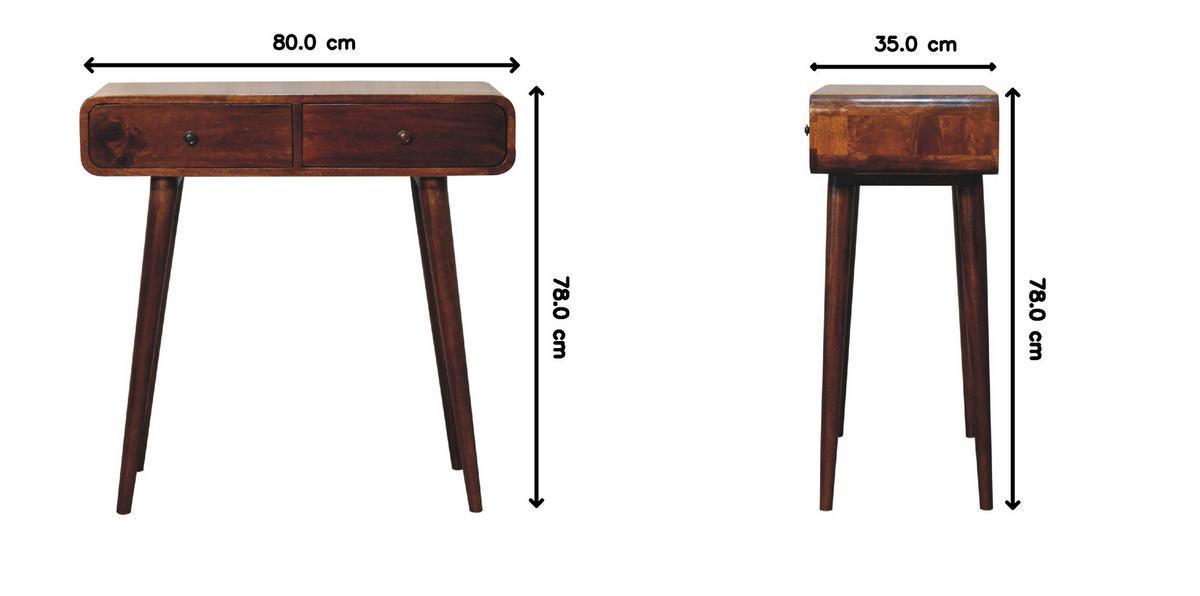 KONSELENTISCH mit 2 schubladen, Nordische Beine, Braun - Kastanienfarben/Messingfarben, Holz/Metall (35/80/78cm) - Artisan Furniture