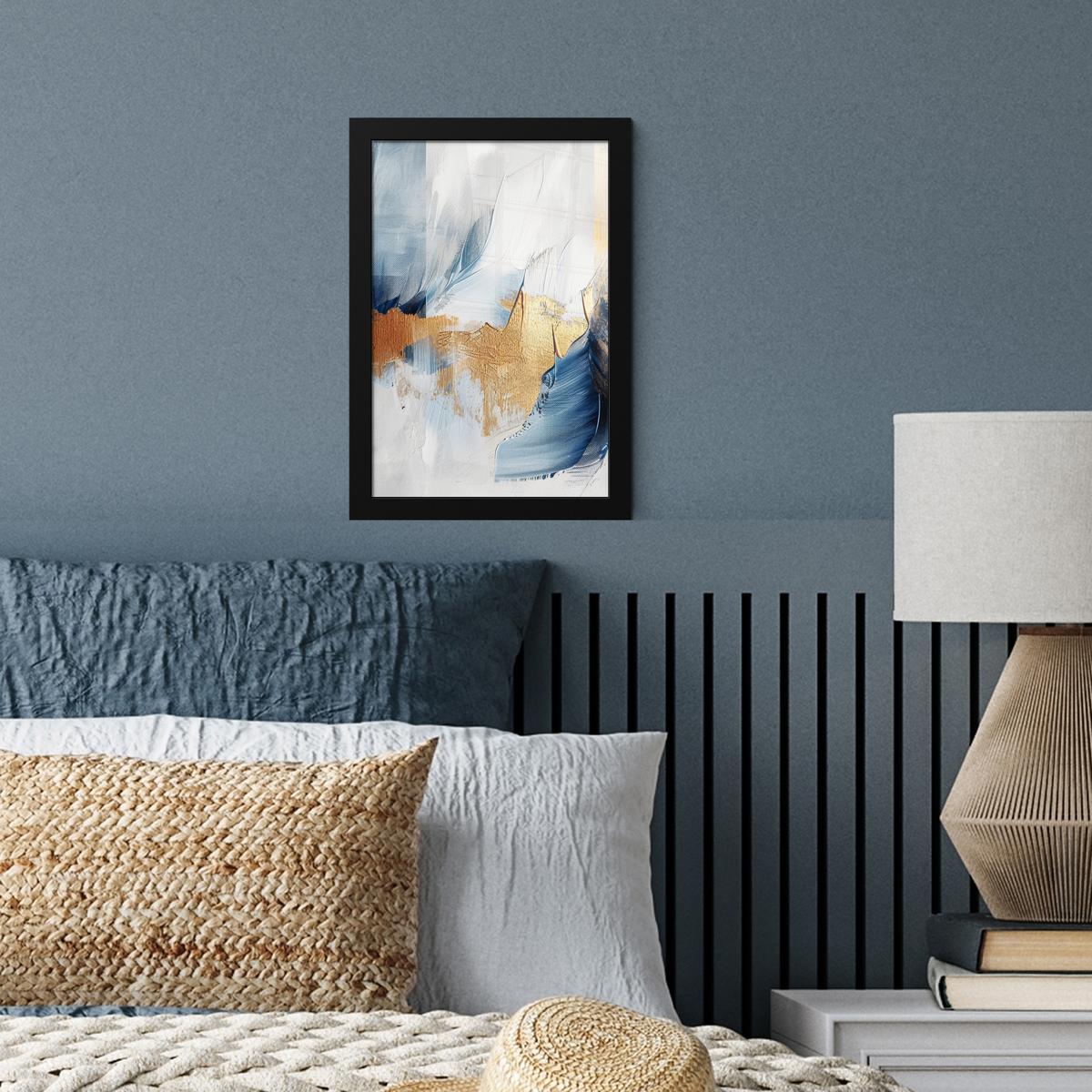 POSTER MIT RAHMEN Gold - Blau - Aquarell - Kunst - Modern Poster 20x30 cm - Hellblau, Papier (20/30cm) - MuchoWow