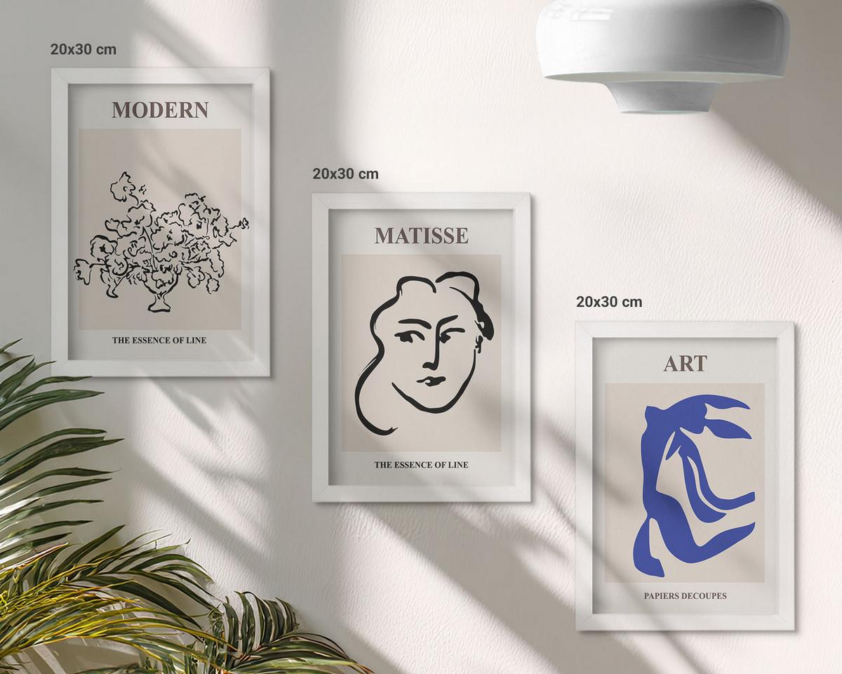 BILDER SET 3er Set - 20x30 cm Weißer Rahmen - Abstrakte minimalistische Poster - Weiß, Kunststoff (20/30cm) - TULUP
