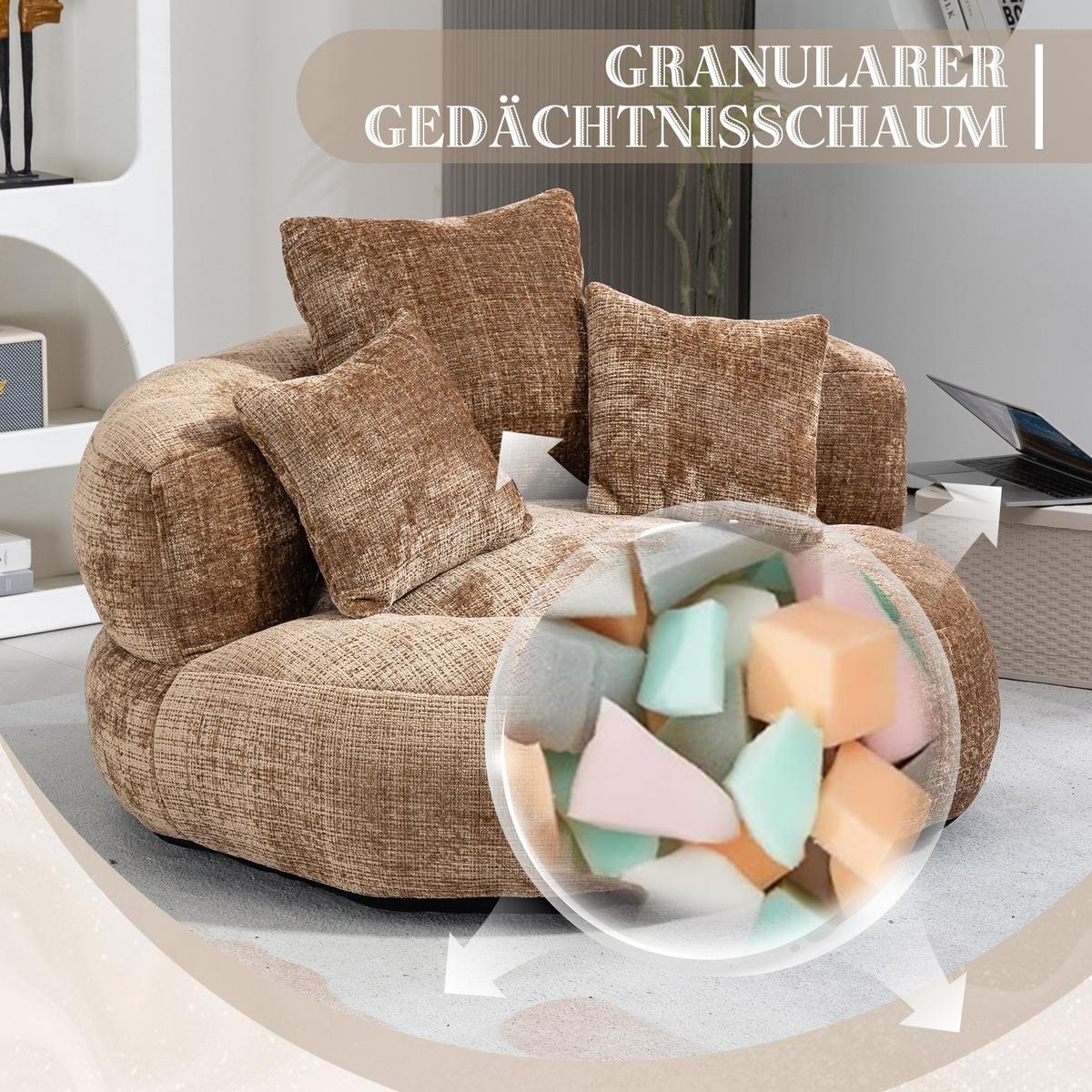 SITZSACK in Chenille mit 3 Kissen - Taupe, Textil (108/52/108cm) - Urban Meuble