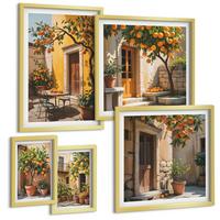 BILDER SET 5er Set - 50x50 cm & 20x30 cm & 40x60 cm Goldrahmen - Waldnebelporträt einer Frau - Goldfarben, Kunststoff (40/60cm) - TULUP