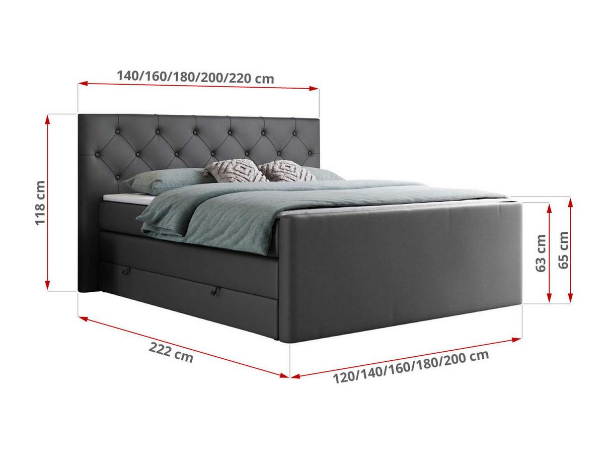 BOXSPRINGBETT KING VELEN 140/200 Dunkelgrau Kunstleder - H3 - Dunkelgrau, Holz/Textil (140/200cm) - MKS