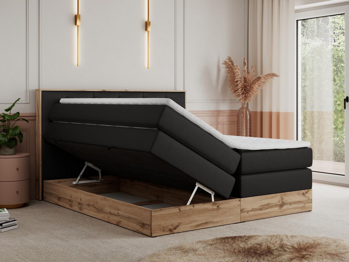 BOXSPRINGBETT VENETO KING 140/200 Schwarz Kunstleder - H4 - Schwarz, Holz/Textil (140/200cm) - MKS