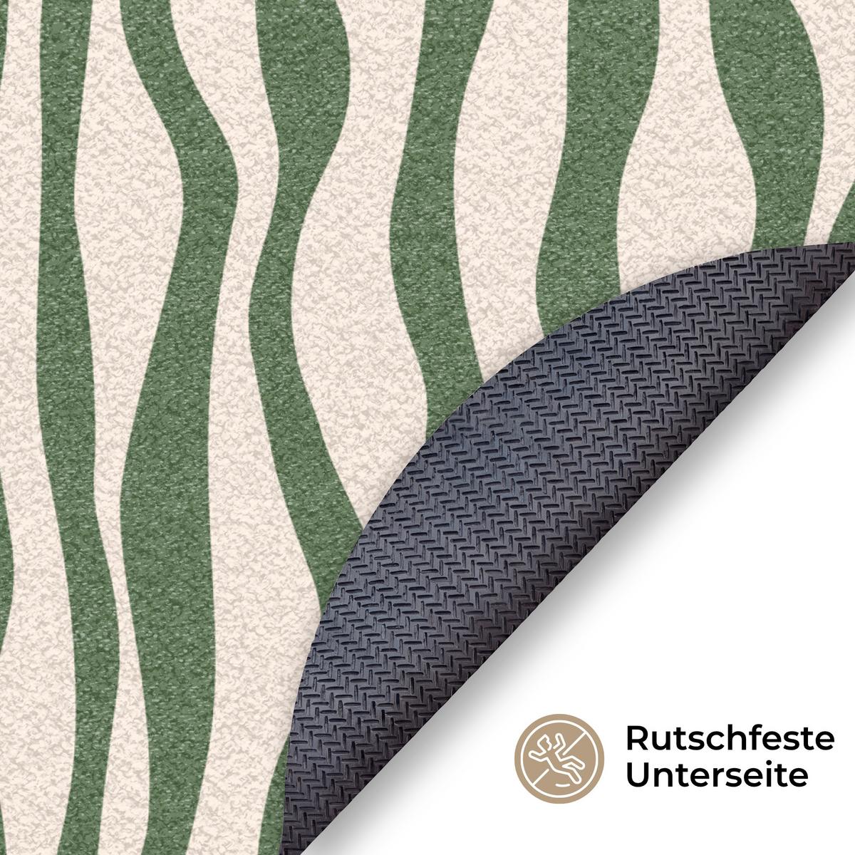 FUSSMATTE Wellenlinien - Beige - Grün - Streifen - Abstrakt Fußabtreter 120x120 cm - Dunkelgrün, Kunststoff (120/0.4cm) - MuchoWow