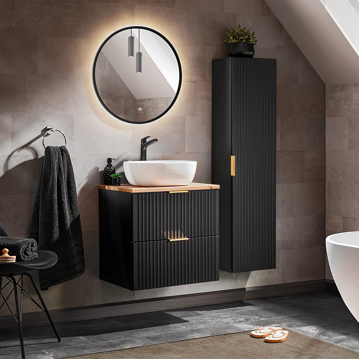 BADMÖBEL 60.6cm Adriel 2er-Set Schwarz und Holz - Schwarz, Holzwerkstoff (60.6/59/46cm) - Petits-meubles