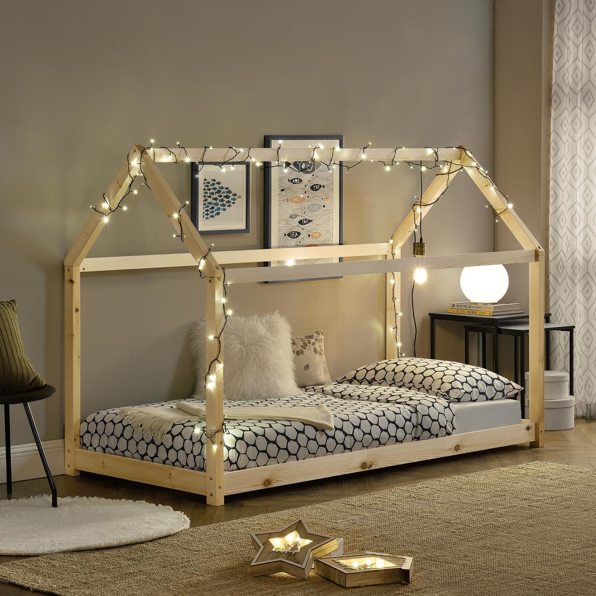 HAUSBETT Netstal - Naturfarben, Holz (90/200cm) - [en.casa]