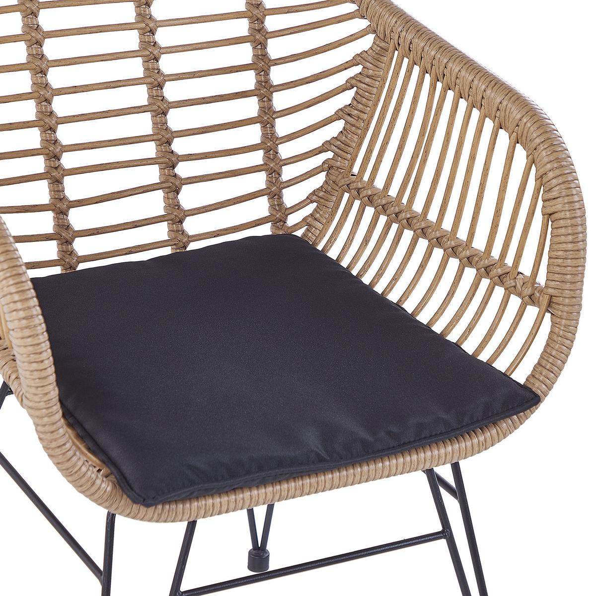 BALKONSET 2-Sitzer Rattan natürlich Auflagen schwarz Tropea II - Beige/Schwarz, Kunststoff - Beliani