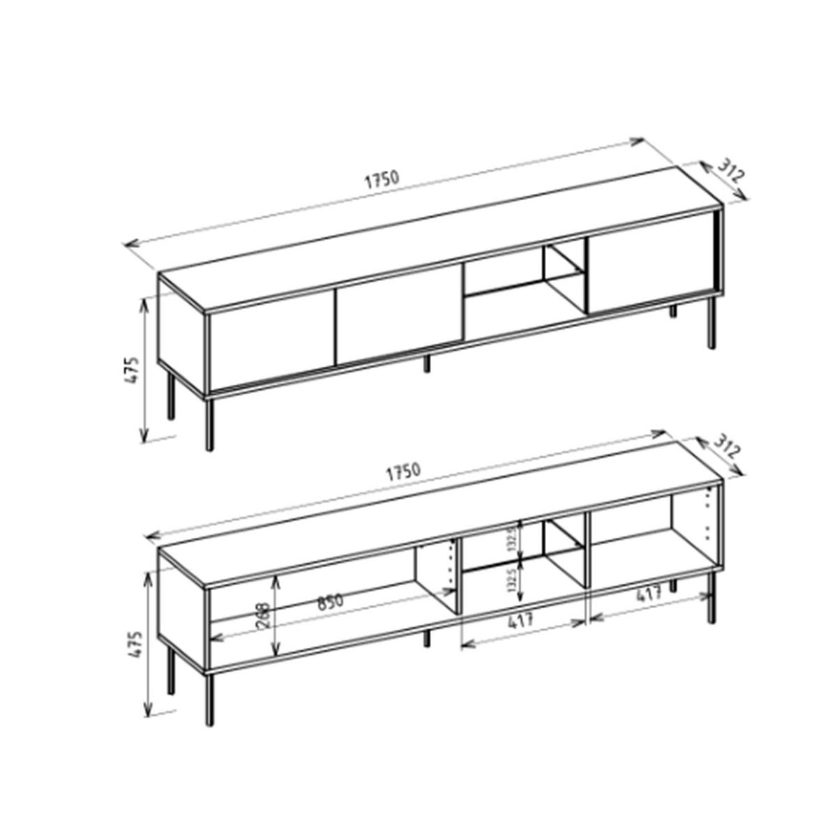 TV-SCHRANK Modivi Holzoptik Eiche 175 cm - Eichefarben/Schwarz, Holzwerkstoff/Metall (175/47.5/31.2cm) - Selsey