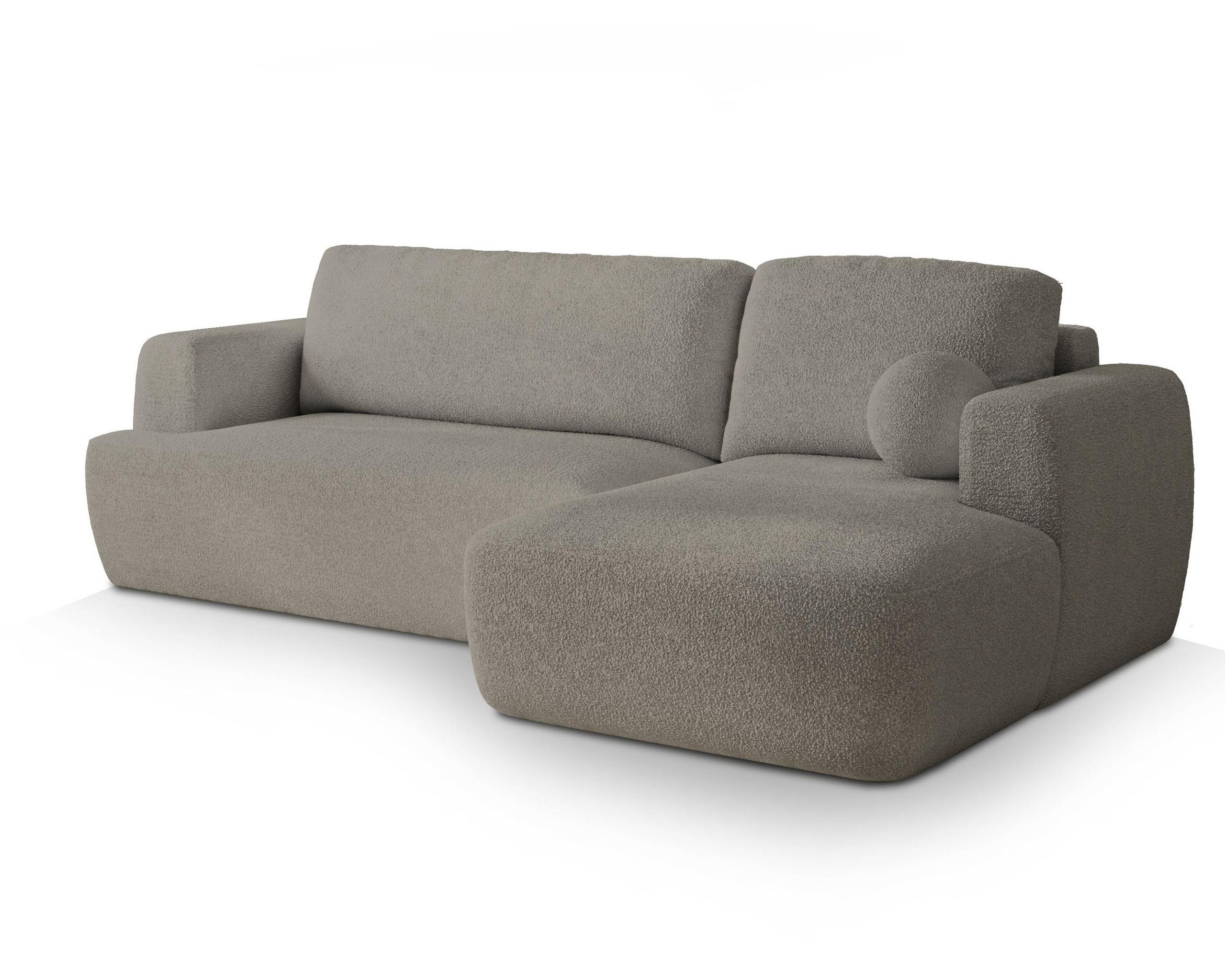ECKSOFA SENTI N R-S Hellgrau Boucle-Stoff mit Schlaffunktion - Hellgrau/Schwarz, Holz/Kunststoff (246/148cm) - MASSENO